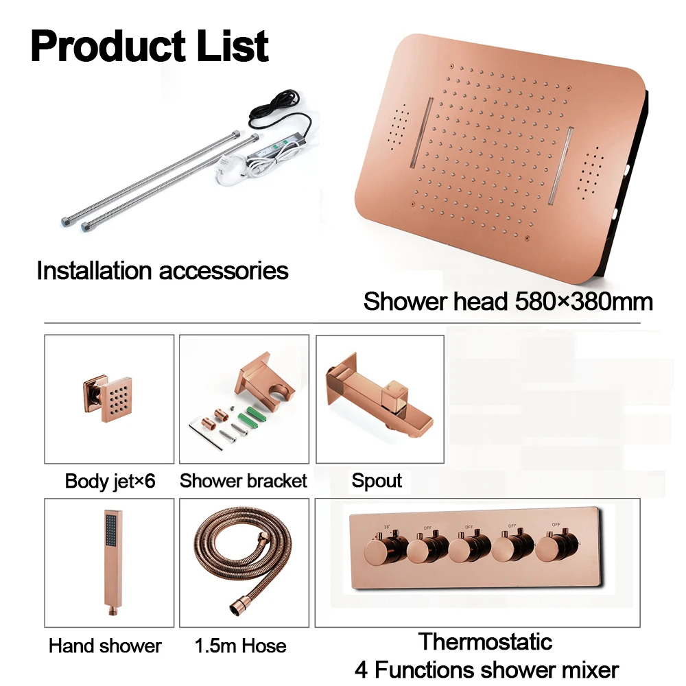 Luxury Rose Golden Color LED Shower Systems Ceiling Music Bluetooth Shower Heads Rainfall Brass Thermostatic Shower Mixer
Luxury Rose Golden Color LED Shower Systems Ceiling Music Bluetooth Shower Heads Rainfall Brass Thermostatic Shower Mixer