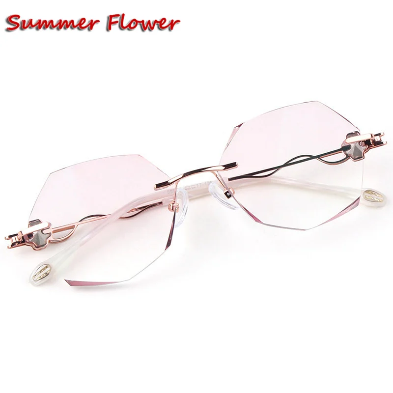 

Optical Glasses Rimless Titanium Light Spectacles Fashion Eyeglasses Frame for Women Diamond Trimmed Stones Crystal