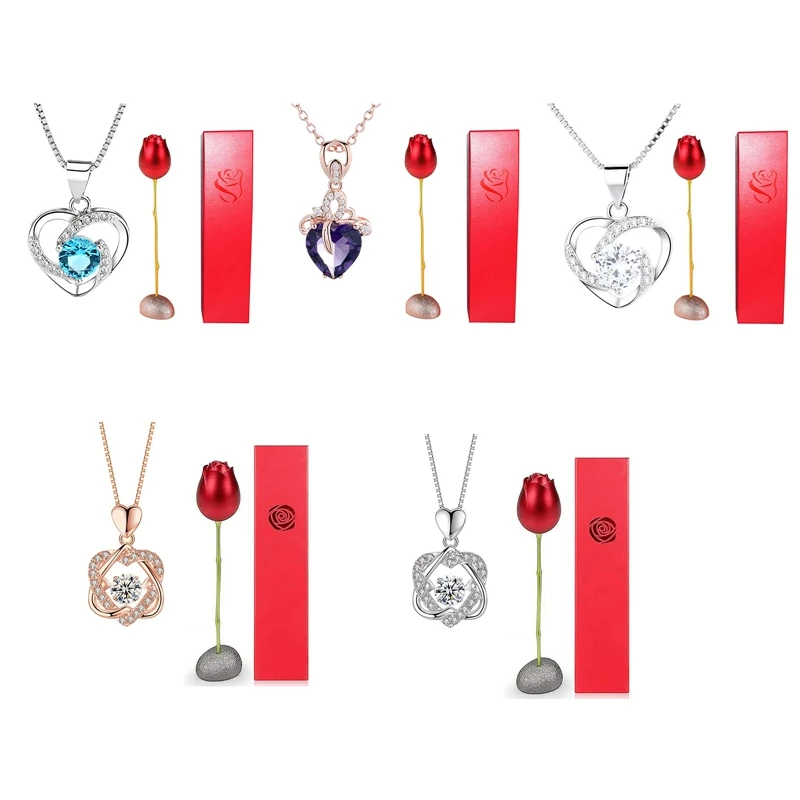 1pc Fashion Heart Necklace Set With Rose Simulation Flower Creative Jewelry Box Double Heart Flower Pendant Valentine Gifts
1pc Fashion Heart Necklace Set With Rose Simulation Flower Creative Jewelry Box Double Heart Flower Pendant Valentine Gifts