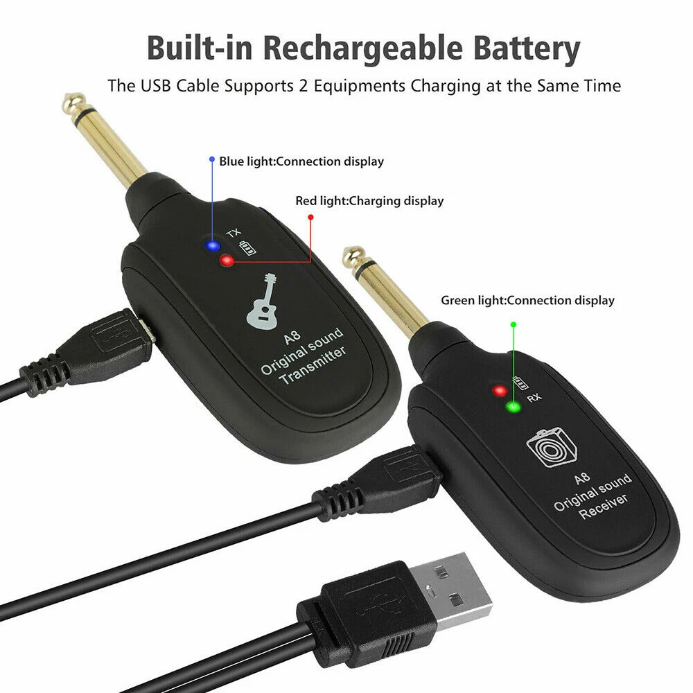 UHF Guitar Wireless System Built-in Rechargeable 4 Channels Audio Transmitter Receiver 50M Wireless Guitar Transmitter
UHF Guitar Wireless System Built-in Rechargeable 4 Channels Audio Transmitter Receiver 50M Wireless Guitar Transmitter