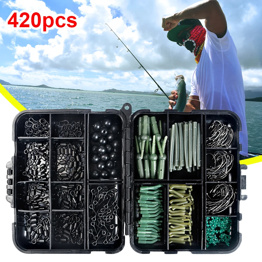 420Pcs Carp Fishing Tackle Kit Freshwater Fishing Gear Set Portable Swivels Hooks Anti Tangle Sleeves Hook Beads Boilie Baits
420Pcs Carp Fishing Tackle Kit Freshwater Fishing Gear Set Portable Swivels Hooks Anti Tangle Sleeves Hook Beads Boilie Baits
