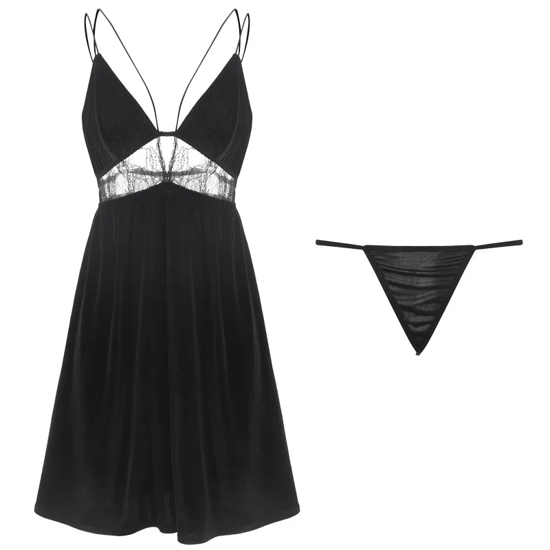 Sexy Lingerie Stitching Lace Cutout Deep V Lace Backless Strap Nightdress Pajamas sexy sleepwear women
Sexy Lingerie Stitching Lace Cutout Deep V Lace Backless Strap Nightdress Pajamas sexy sleepwear women