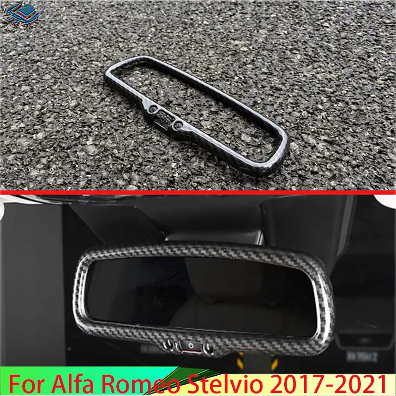 For Alfa Romeo Stelvio 2017 2018 2019 2020 2021 Car Accessories Carbon Fiber Style Interior mirror decorative frame trim | Автомобили и