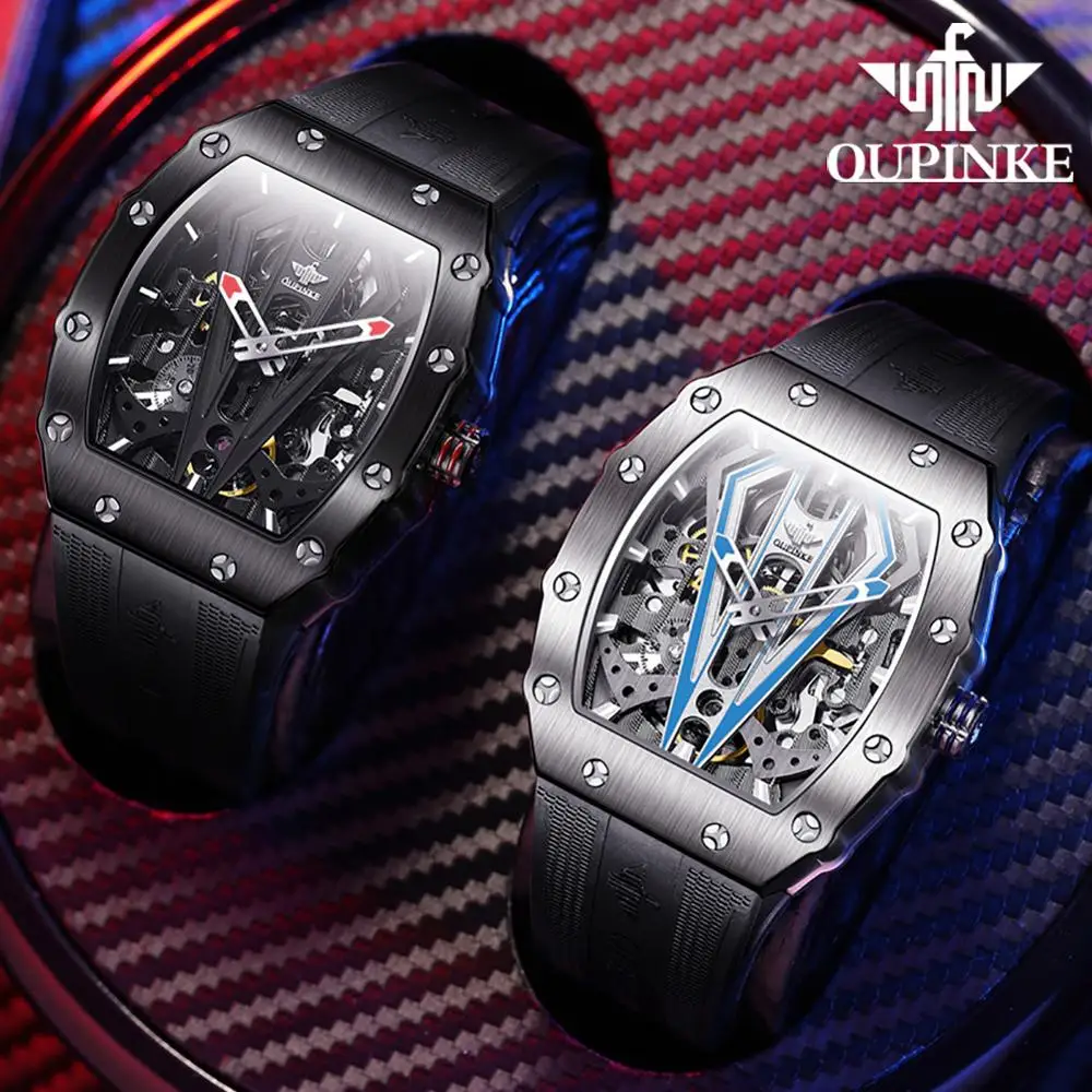 

Часы-скелетоны OUPINKE Мужские механические, автоматические спортивные брендовые Роскошные модные наручные часы с сапфировым стеклом