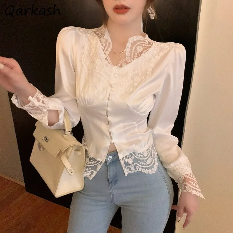 Shirts Women Solid Temperament Lace Stylish Slim Ladies Crops Basic Sexy Tops Inside Chic Single Breasted Elegant Retro Holiday
Shirts Women Solid Temperament Lace Stylish Slim Ladies Crops Basic Sexy Tops Inside Chic Single Breasted Elegant Retro Holiday