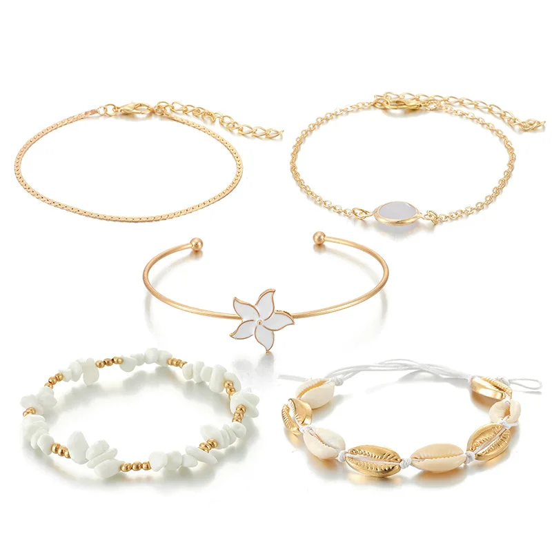 White Bohemia Style Alloy Gold Plating Chain with Conch Tassels Natural Stone Shell Bracelet 5pc Sets
White Bohemia Style Alloy Gold Plating Chain with Conch Tassels Natural Stone Shell Bracelet 5pc Sets
