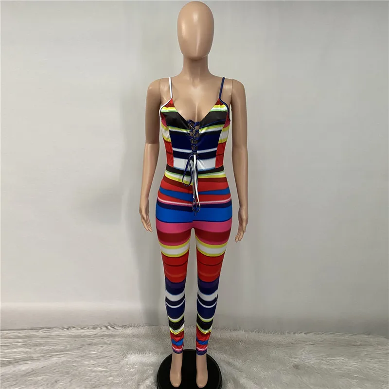 WUHE Lace Up Print Bodycon Jumpsuit for Women Casual Stripe Fitness Rompers Summer Basic Playsuit Activity Streetwear Overalls
WUHE Lace Up Print Bodycon Jumpsuit for Women Casual Stripe Fitness Rompers Summer Basic Playsuit Activity Streetwear Overalls