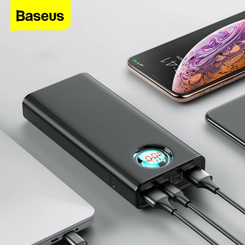 Внешний аккумулятор Baseus на 20000 мА · ч с портами USB Type C и поддержкой быстрой