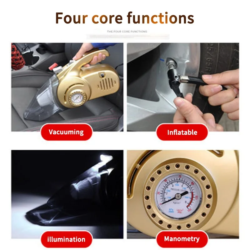 4 in 1 Multi Function Car Vacuum Cleaner with Digital Display Portable Car Dual Use Car Auto Inflatable Pump Air Compressor 
4 in 1 Multi Function Car Vacuum Cleaner with Digital Display Portable Car Dual Use Car Auto Inflatable Pump Air Compressor