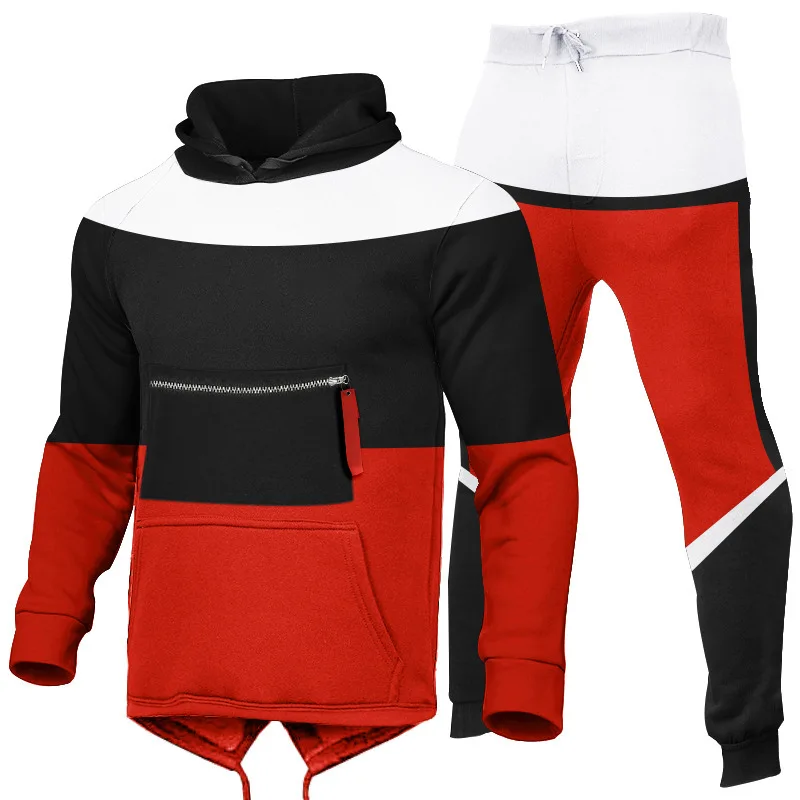 2021 new autumn men's suit color matching zipper pocket round neck hooded men's sweater and pants suit
2021 new autumn men's suit color matching zipper pocket round neck hooded men's sweater and pants suit
