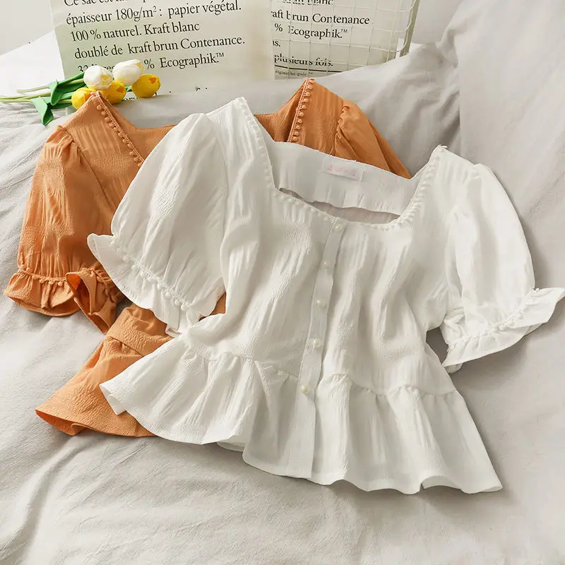 Hstar Female Ruffles Square Collar Pearl Buckle Solid Vintage Fashion Casual Slim Tops Women Summer Blouses New Chiffon Shirt
Hstar Female Ruffles Square Collar Pearl Buckle Solid Vintage Fashion Casual Slim Tops Women Summer Blouses New Chiffon Shirt