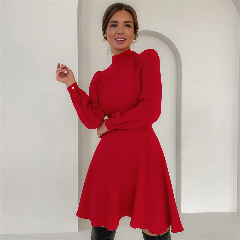 Women's Trendy Mini Dress Solid Mock Neck Long Puff Sleeves Slim Waist Women A-Line Dresses Autumn Spring 2021
Women's Trendy Mini Dress Solid Mock Neck Long Puff Sleeves Slim Waist Women A-Line Dresses Autumn Spring 2021