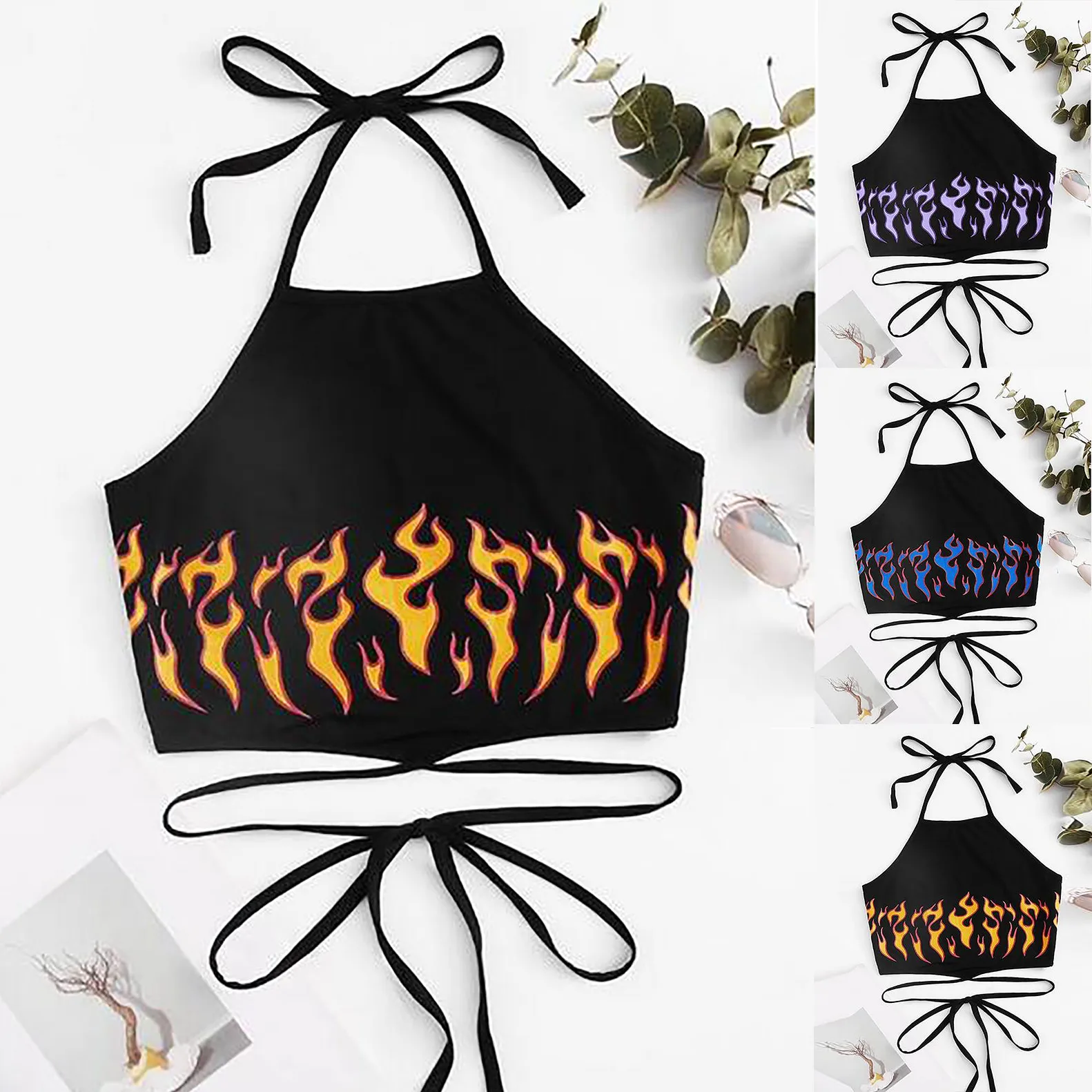 Women's Vest Flame Print Sleeveless Pullover Short Tank Tops Summer Fashion Casual Ladies Halter Straped Camisole Sling Tops
Women's Vest Flame Print Sleeveless Pullover Short Tank Tops Summer Fashion Casual Ladies Halter Straped Camisole Sling Tops