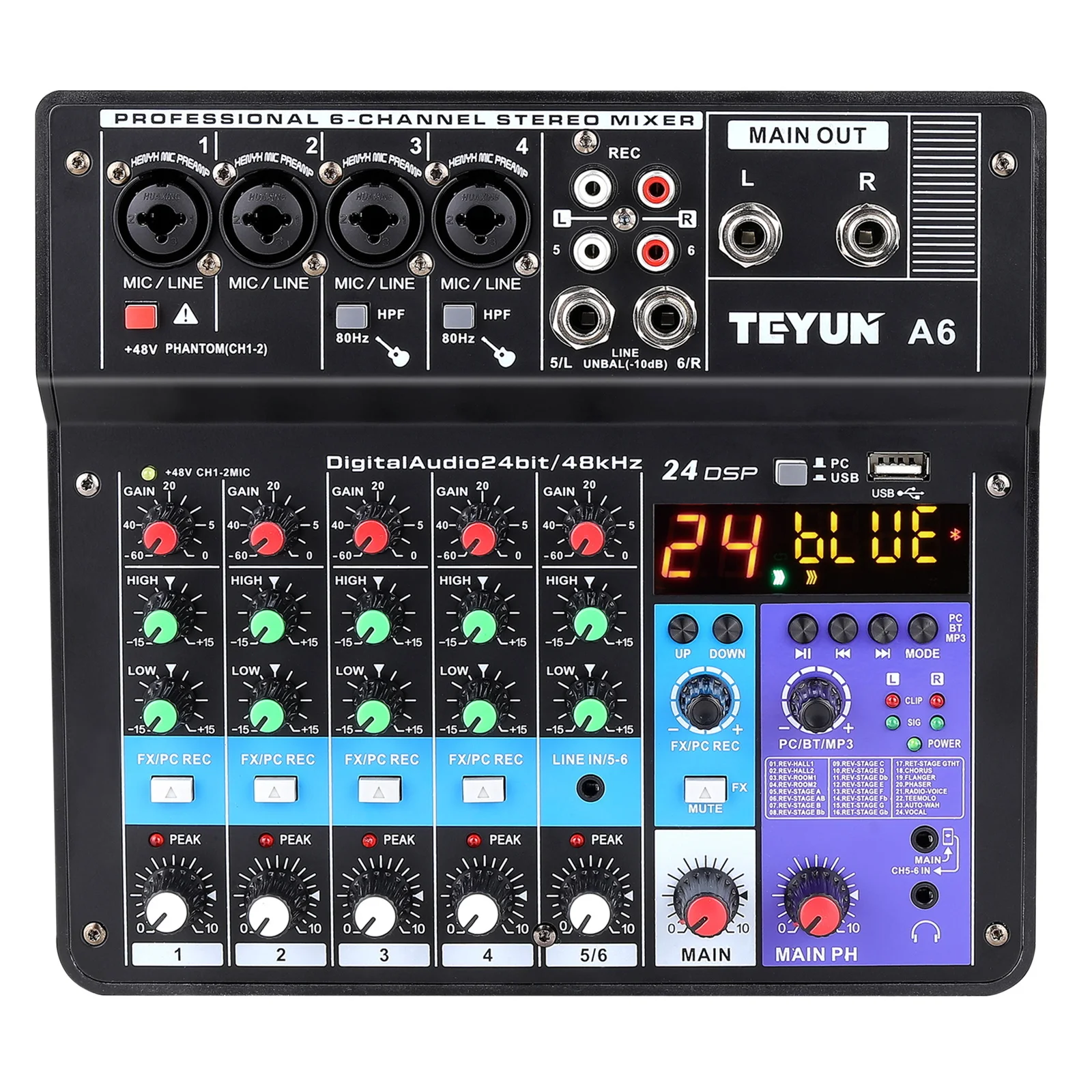 Wireless 6-Channel Audio Mixer Portable Sound Mixing Console USB Interface Computer Input 48V Phantom Power Monitor for Input
Wireless 6-Channel Audio Mixer Portable Sound Mixing Console USB Interface Computer Input 48V Phantom Power Monitor for Input