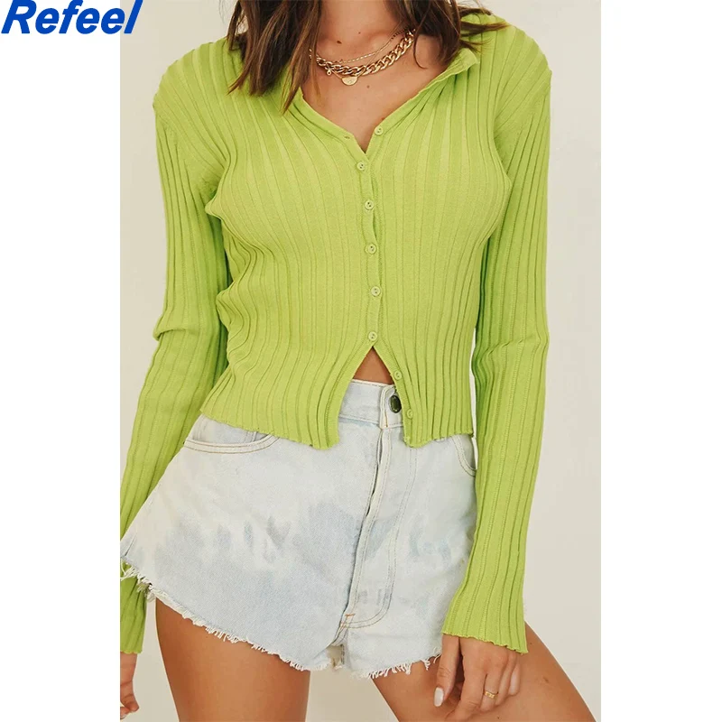 2021 Green Sleeve Deep V Cardigan Sweater Fashion Button Down Lapel Short Crop Top Women Summer Autumn Streetwear Sweaters
2021 Green Sleeve Deep V Cardigan Sweater Fashion Button Down Lapel Short Crop Top Women Summer Autumn Streetwear Sweaters