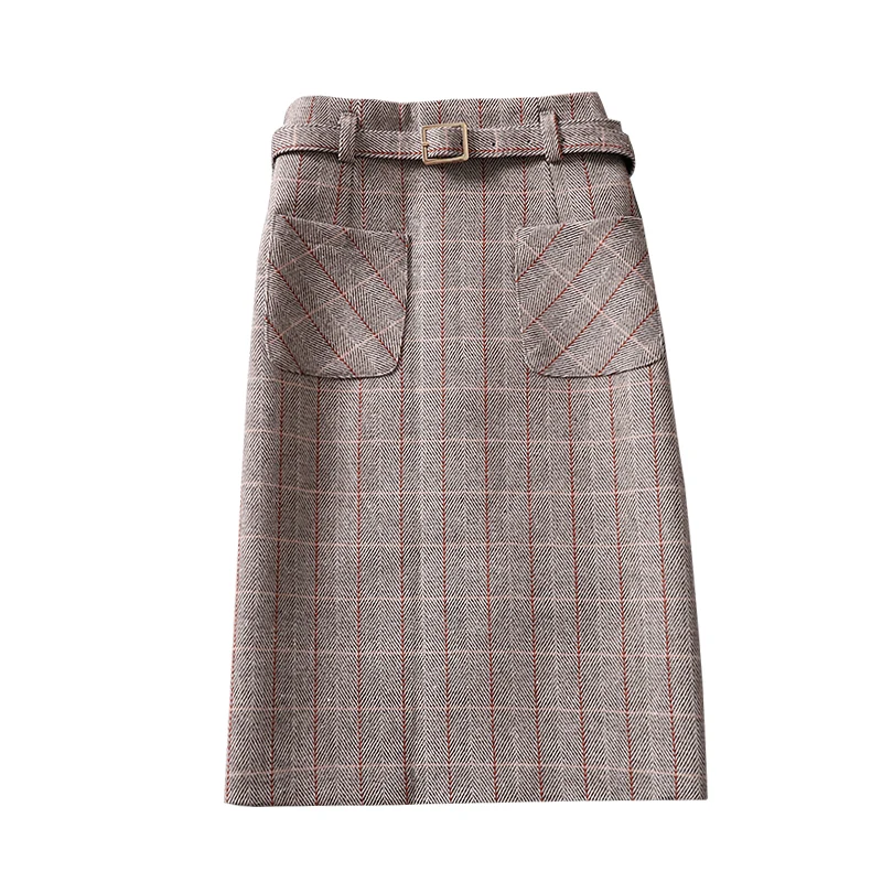 2020 autumne new knitted plaid women skirts high waist pocket A-line knee-length office lady elegant skirts top quality
2020 autumne new knitted plaid women skirts high waist pocket A-line knee-length office lady elegant skirts top quality