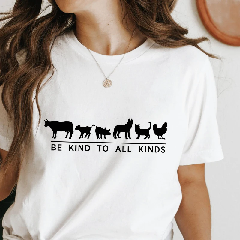 Женская футболка с коротким рукавом Be Kind To All Kind s, забавная Футболка с принтом в виде животных, милая Женская веганская футболка, топ
Женская футболка с коротким рукавом Be Kind To All Kind s, забавная Футболка с принтом в виде животных, милая Женская веганская футболка, топ