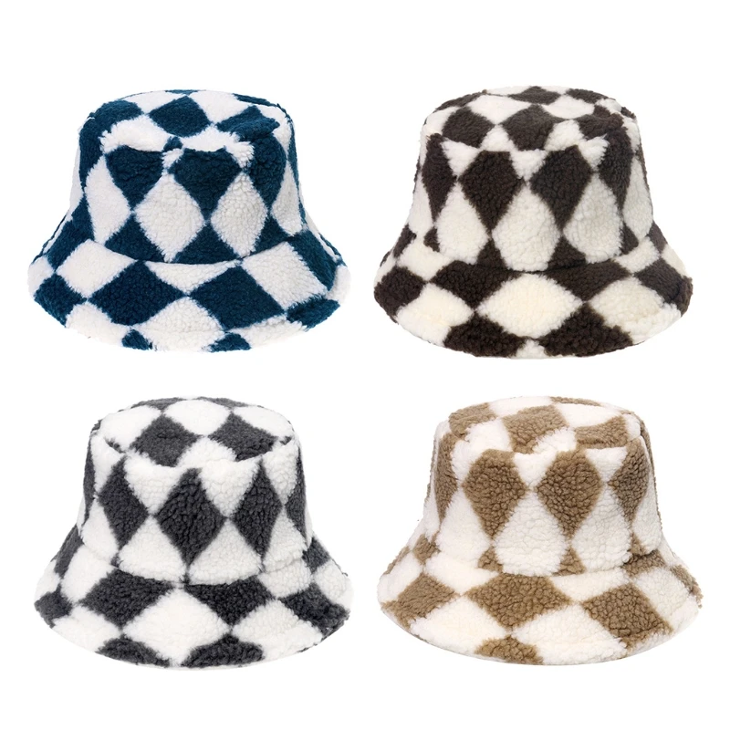 X5XD Bucket Hat with Plaid Decoration Fisherman Hat Unisex Faux Lamb Wool Made 
X5XD Bucket Hat with Plaid Decoration Fisherman Hat Unisex Faux Lamb Wool Made