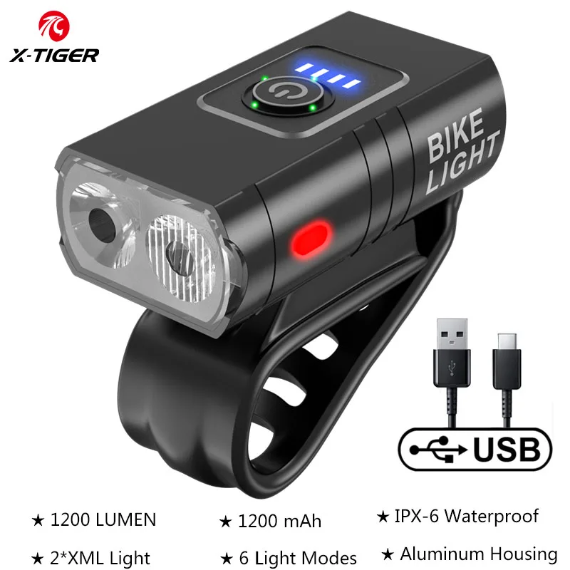 Фсветильник велосипедный светодиодный 1200 мАч зарядка через USB | Спорт и