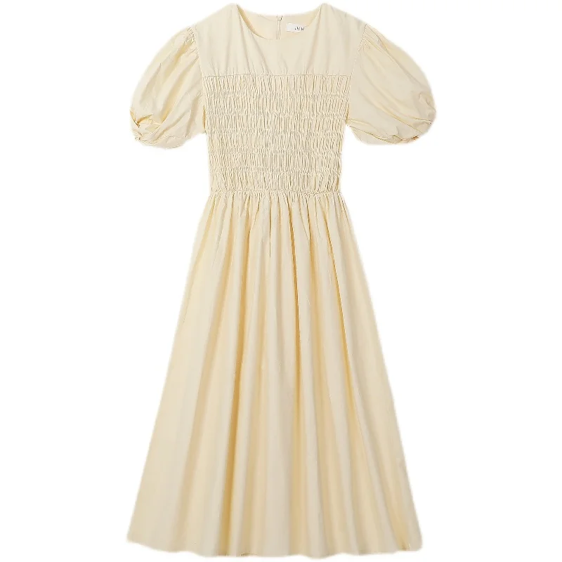 Make elegant chic French round collar pressure show tall waist long plait over-the-knee hubble-bubble sleeve characteristics of 
Make elegant chic French round collar pressure show tall waist long plait over-the-knee hubble-bubble sleeve characteristics of