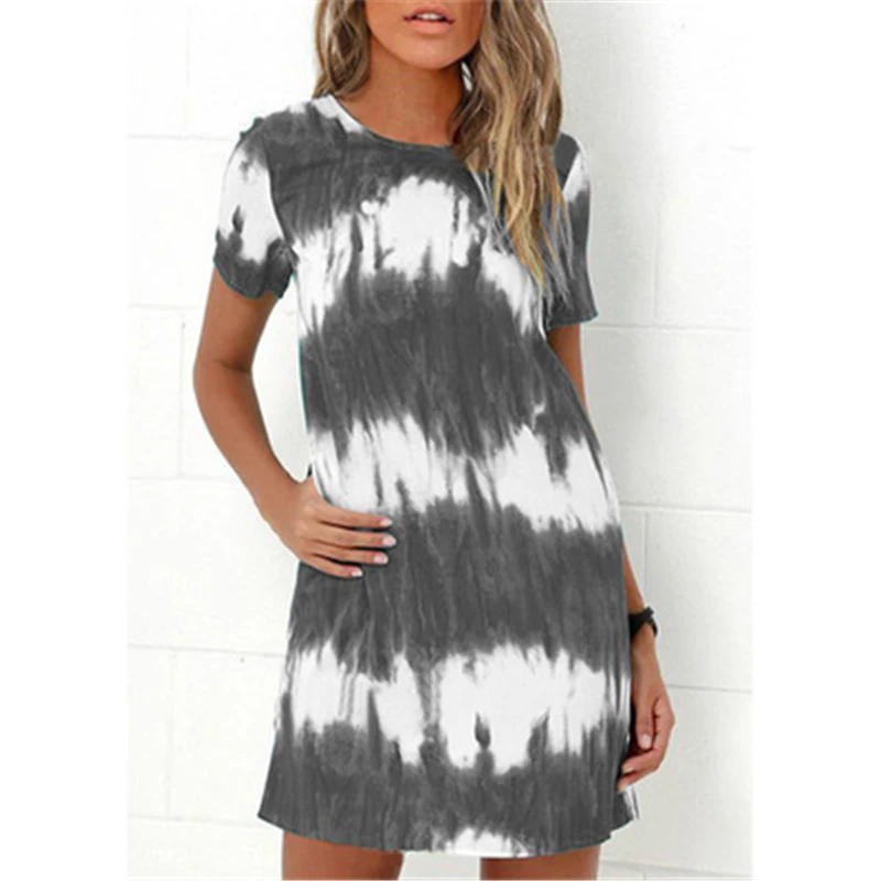2020 Tie Dye Dress Women Summer Casual Loose Short Sleeve O-neck Simple Mini Dresses Female Gradient Fashion Tunic Tshirt Dress
2020 Tie Dye Dress Women Summer Casual Loose Short Sleeve O-neck Simple Mini Dresses Female Gradient Fashion Tunic Tshirt Dress