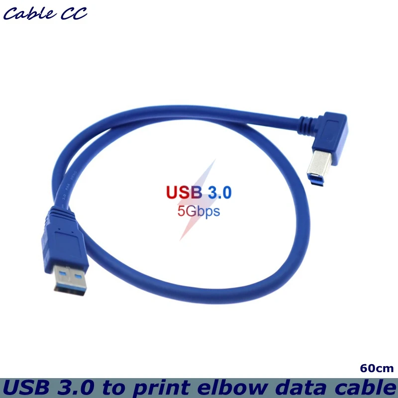 

90 Degree Right Angled USB 3.0 A Male AM to USB 3.0 B Type Male BM USB3.0 Cable 0.6m 1m 2m 2FT 3FT 6FT For printer scanner HDD