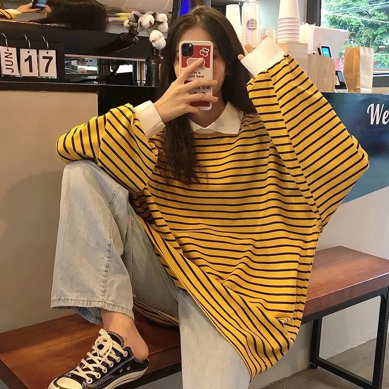 Polo Collar Hoodies Women Striped Sweatshirt Korean 2021 Spring Autumn Vintage Loose Casual Oversized Top Harajuku Long Sleeve
Polo Collar Hoodies Women Striped Sweatshirt Korean 2021 Spring Autumn Vintage Loose Casual Oversized Top Harajuku Long Sleeve
