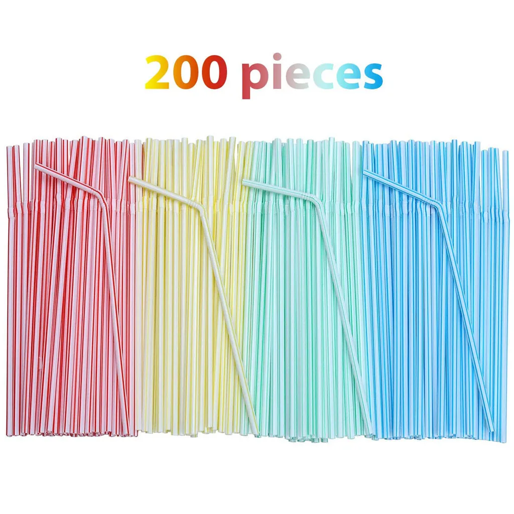 

200 шт., одноразовые Разноцветные полосатые соломинки, длина 8 дюймов