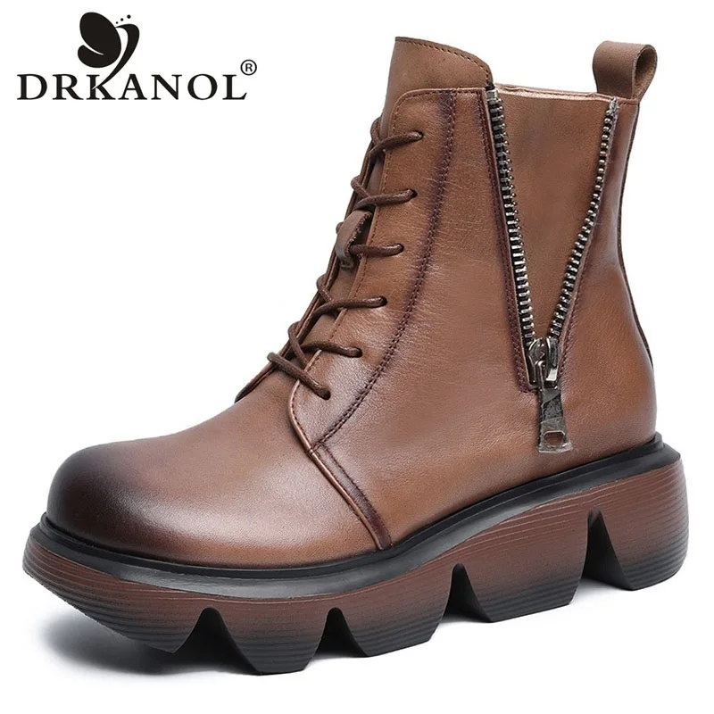 DRKANOL Handmade Retro Thick Bottom Snow Boots Women Winter Warm Shoes 100% Genuine Leather Wedges Platform Casual Ankle Boots
DRKANOL Handmade Retro Thick Bottom Snow Boots Women Winter Warm Shoes 100% Genuine Leather Wedges Platform Casual Ankle Boots