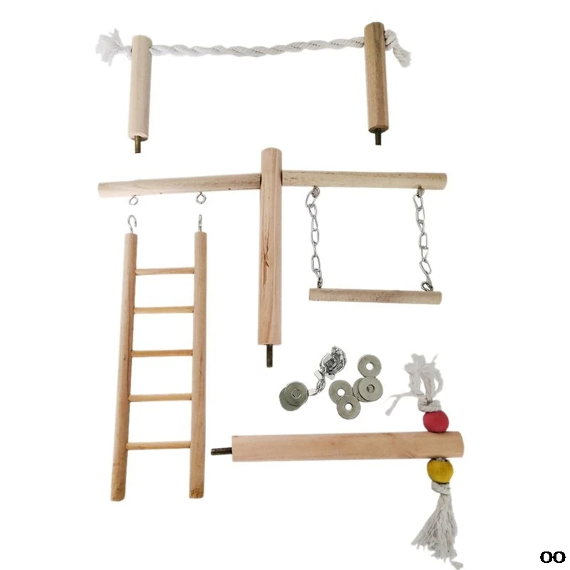 

Parrot Climbing Ladder Swing Toy Natural Wood Bird Conure Cage Play Gyms Playground Stand Rope Perch for Parakeet Cockatiel