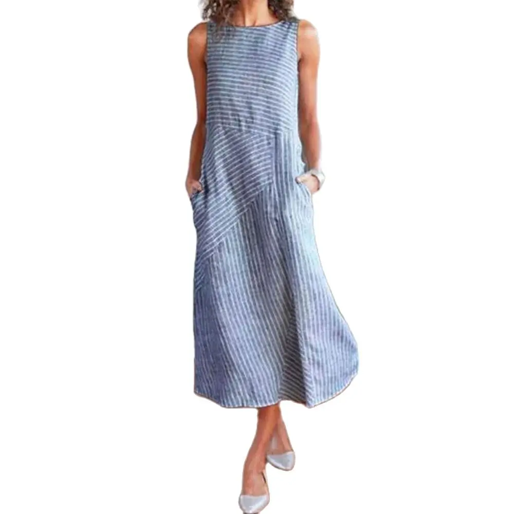 2021 Summer new ladies Simple Stripe Printed Round Neck Sleeveless Loose Pocket Midi Dress
2021 Summer new ladies Simple Stripe Printed Round Neck Sleeveless Loose Pocket Midi Dress