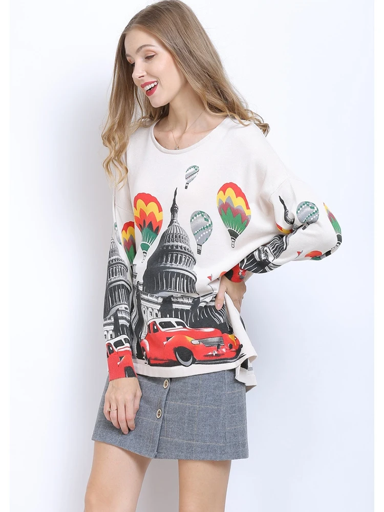 Winter Pullover Woman Oversized Sweaters Loose Cartoon Print Knit Sweater Dress Women Casual O-neck Sweater Poleras Sueter Mujer 
Winter Pullover Woman Oversized Sweaters Loose Cartoon Print Knit Sweater Dress Women Casual O-neck Sweater Poleras Sueter Mujer
