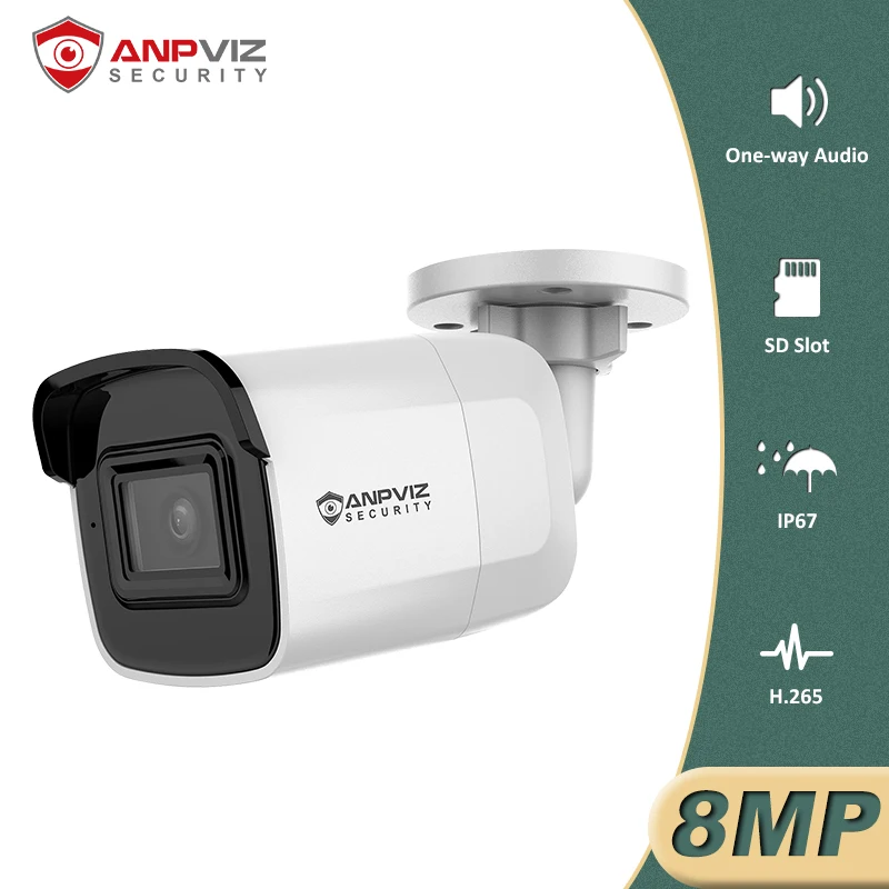 Anpviz 8MP 4K Outdoor IP POE Bullet Camera Two-Way Audio SD Card Slot Security CCTV Hikvision OEM Cam H.265+ IP67 
Anpviz 8MP 4K Outdoor IP POE Bullet Camera Two-Way Audio SD Card Slot Security CCTV Hikvision OEM Cam H.265+ IP67