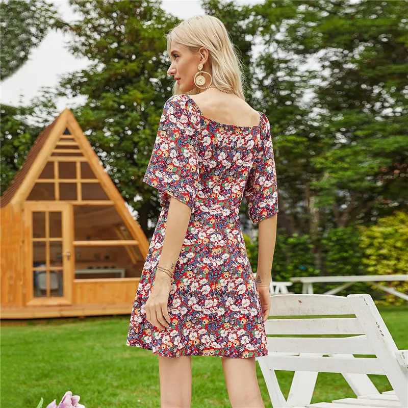 Vintage Fashion Print Women Mini Dress 2020 Summer Flare Sleeves Slim Dress Elegant Dress
Vintage Fashion Print Women Mini Dress 2020 Summer Flare Sleeves Slim Dress Elegant Dress