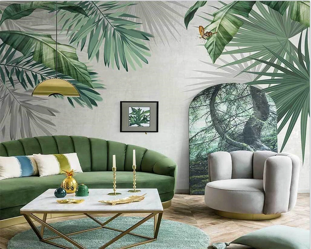 

Фотообои beibehang, ручная роспись, тропические растения, банановые листья, тропический лес, обои для помещений