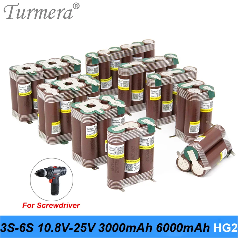 

18650 HG2 2S 3S 4S 5S 6S 8S 3000mAh 6000mAh 20 amps 7.4V 12.6V 14.8V 18V 25.2V 29.6V For Screwdriver batteries weld battery pack