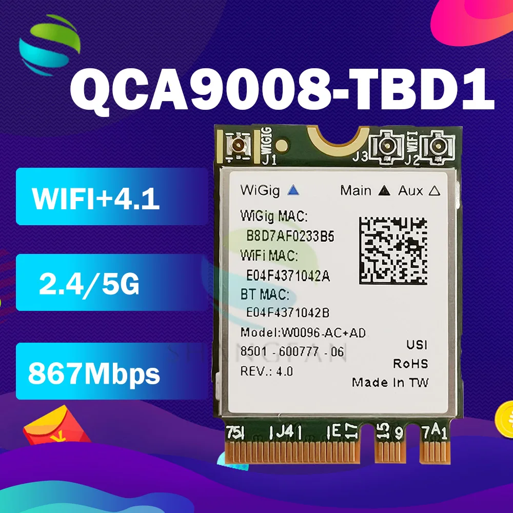 Atheros QCA9008-TBD1 QCA9008 Wireless AC + AD Bluetooth 2,4 WIFI модуль 867G/5G Двухдиапазонная Wi-Fi карта Мбит/с
Atheros QCA9008-TBD1 QCA9008 Wireless AC + AD Bluetooth 2,4 WIFI модуль 867G/5G Двухдиапазонная Wi-Fi карта Мбит/с