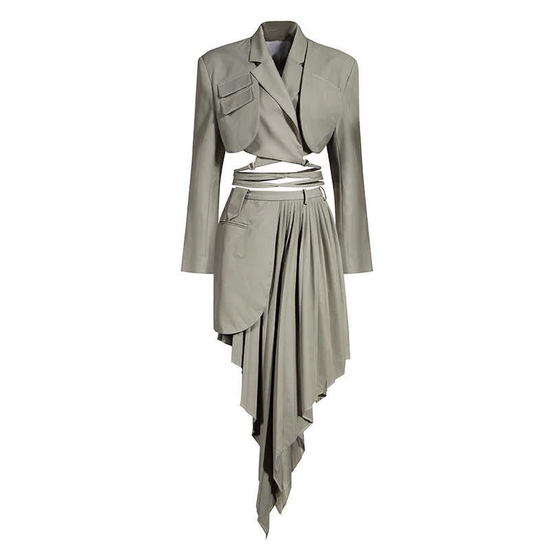 New 2022 Half-body Skirt Gray Pleated Irregular Two Pieces Suit New Lapel Long Sleeve Loose Women Fashion Spring Autumn
New 2022 Half-body Skirt Gray Pleated Irregular Two Pieces Suit New Lapel Long Sleeve Loose Women Fashion Spring Autumn