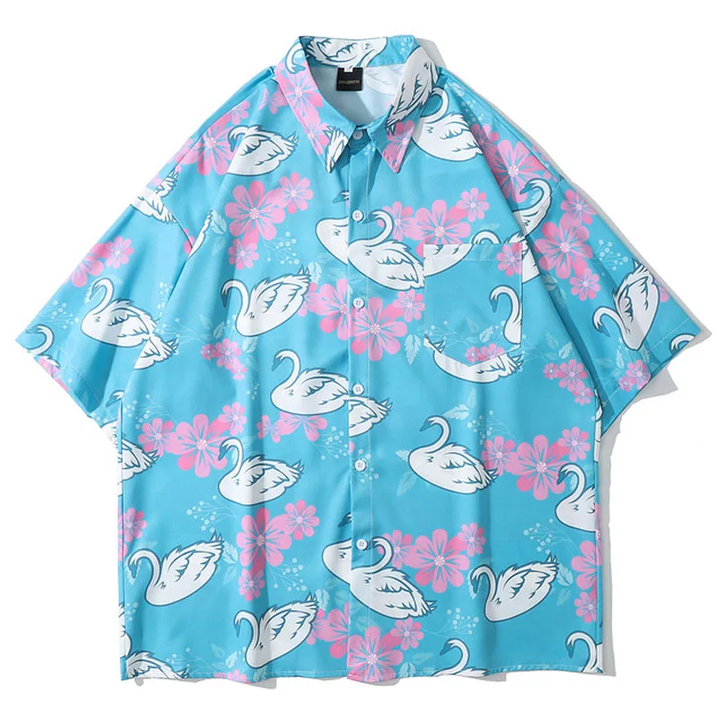 Mens Oversize Hawaiian Shirts Swan Print Turn-Down Collar shirts Unisex HipHop Streetwear Male Holiday Tropical Aloha Tops
Mens Oversize Hawaiian Shirts Swan Print Turn-Down Collar shirts Unisex HipHop Streetwear Male Holiday Tropical Aloha Tops