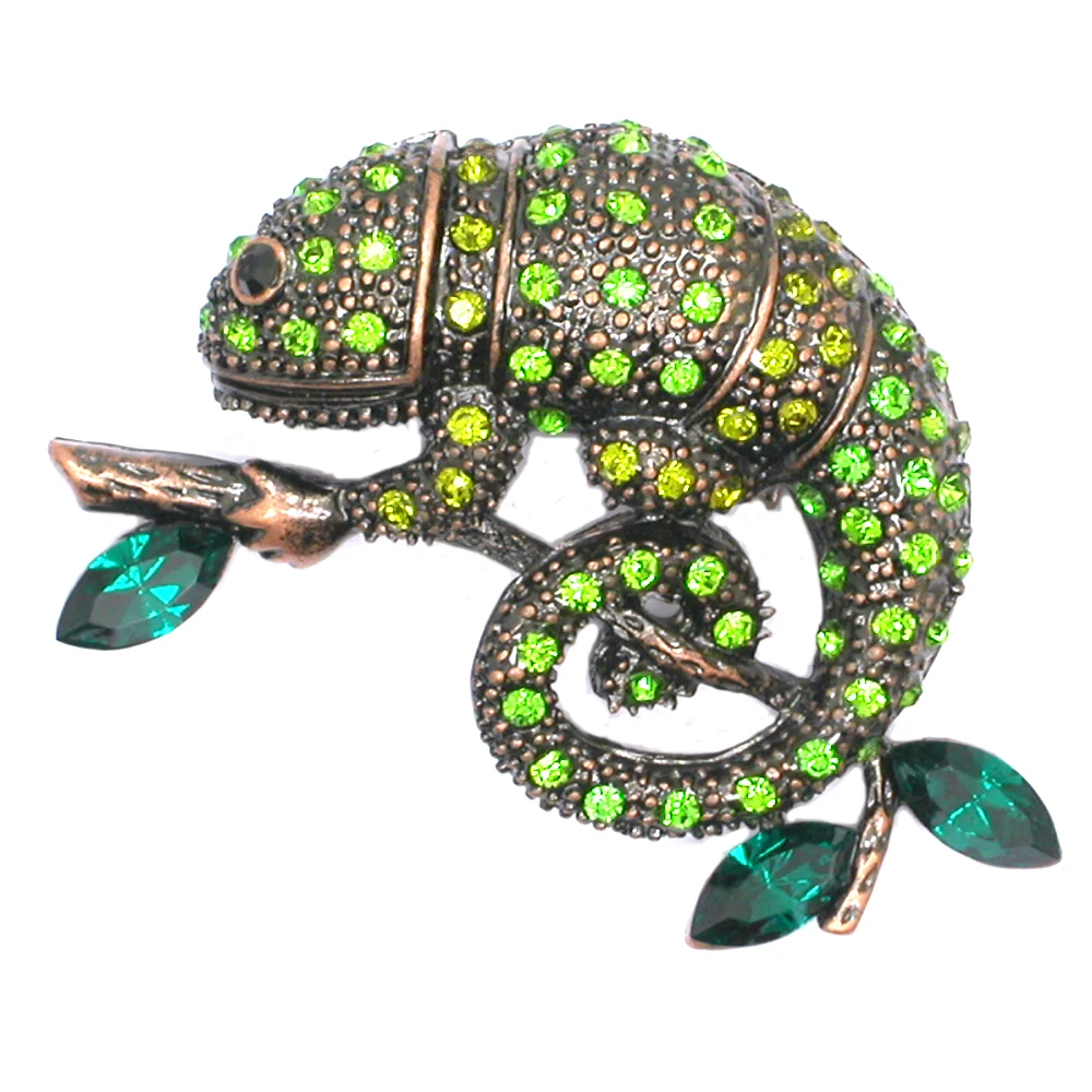 

Chameleon Reptile Brooch pin Marquise Rhinestone Badge Brooches For Women Men Fashion Jewelry Retro Boutonniere Hijab Pins