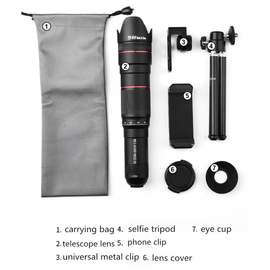4K HD 50X Optical Zoom Camera Lens Telephoto Lens Mobile Telescope Phone for iPhone 11 Smartphone Cellphone lente para celular
4K HD 50X Optical Zoom Camera Lens Telephoto Lens Mobile Telescope Phone for iPhone 11 Smartphone Cellphone lente para celular