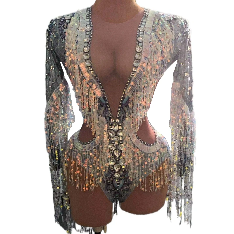 Sparkly Rhinestones Sequin Fringes Bodysuit Stretch Long Sleeve Dance Leotard Nightclub DS Singer Costume Party Show Stage Wear
Sparkly Rhinestones Sequin Fringes Bodysuit Stretch Long Sleeve Dance Leotard Nightclub DS Singer Costume Party Show Stage Wear