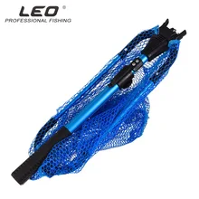 LEO New hot Foldable telescopic aluminum alloy fly fishing nets fish net cast squid rubber coated net and telescopic handle