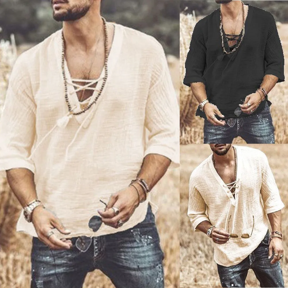 Men Casual Retro V-Neck Mid-Sleeve Shirt Casual Loose Tee T-Shirt Blouse Tops Cotton Blends Fashion Soid Color Slim Fit Men Tee
Men Casual Retro V-Neck Mid-Sleeve Shirt Casual Loose Tee T-Shirt Blouse Tops Cotton Blends Fashion Soid Color Slim Fit Men Tee