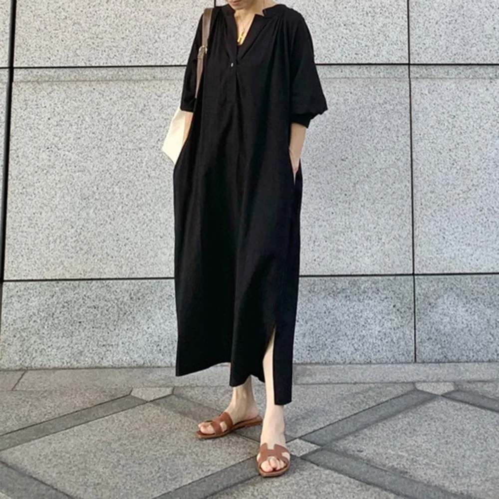 One Piece Dress Korea Ladies Fashion Casual Dress Cute Pullover Plain Midi Black V Neck Black Shirt Women's Summer Long Dresses
One Piece Dress Korea Ladies Fashion Casual Dress Cute Pullover Plain Midi Black V Neck Black Shirt Women's Summer Long Dresses