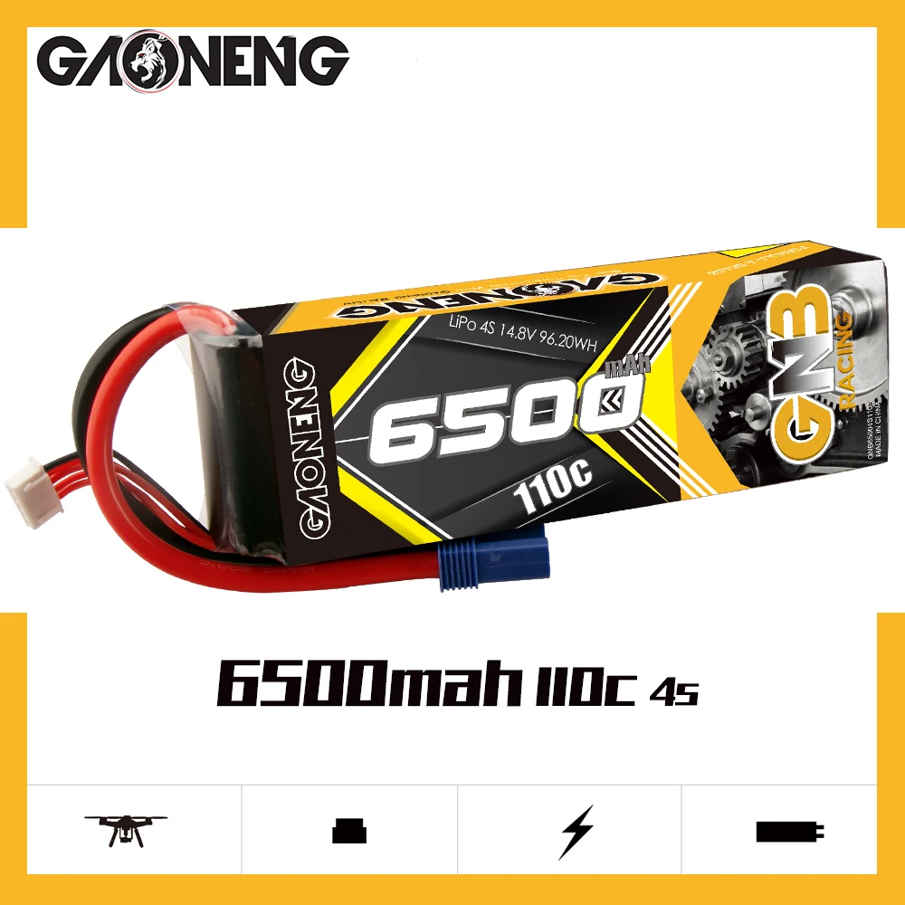 Gaoneng GNB 6500mAh 4S1P 15.2V 110C/220C Lipo Battery With XT90S EC5 Plug For RC Car Boat FPV Drone UAV RC Parts
Gaoneng GNB 6500mAh 4S1P 15.2V 110C/220C Lipo Battery With XT90S EC5 Plug For RC Car Boat FPV Drone UAV RC Parts