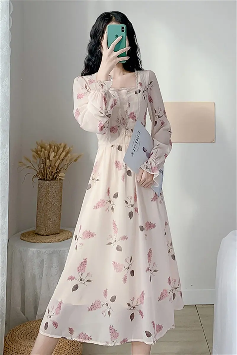 Dress 2021 Spring New Square Neck High Waist Slim Goddess Temperament Floral Chiffon Long Dress Elegant Ladies Vestidos zh250
Dress 2021 Spring New Square Neck High Waist Slim Goddess Temperament Floral Chiffon Long Dress Elegant Ladies Vestidos zh250