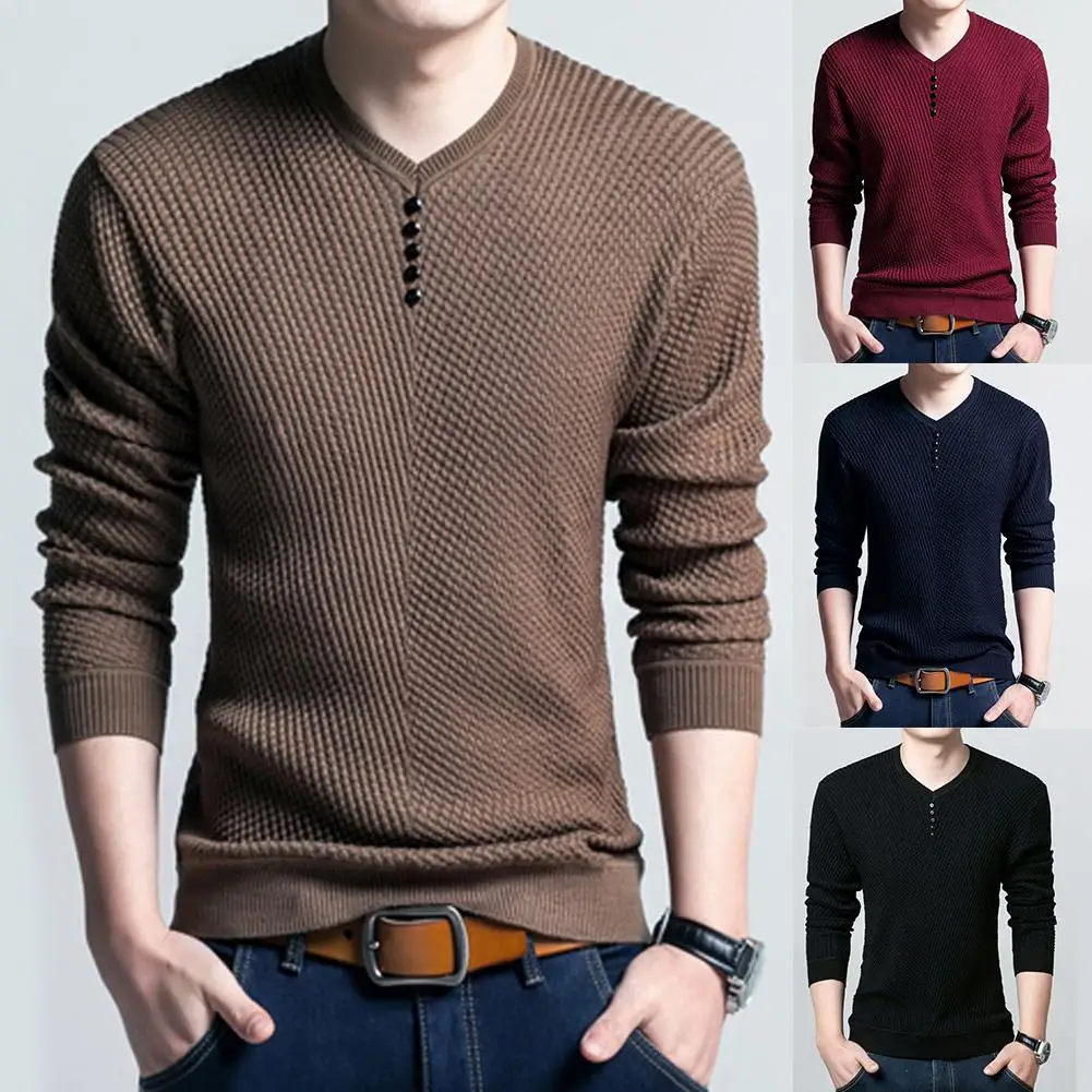 Men Long Sleeve Solid Color Buttons Decor Knitwear Plus Size Bottoming Sweater Men's Knitted Sweaters Pullover Men Knitwear 2020
Men Long Sleeve Solid Color Buttons Decor Knitwear Plus Size Bottoming Sweater Men's Knitted Sweaters Pullover Men Knitwear 2020