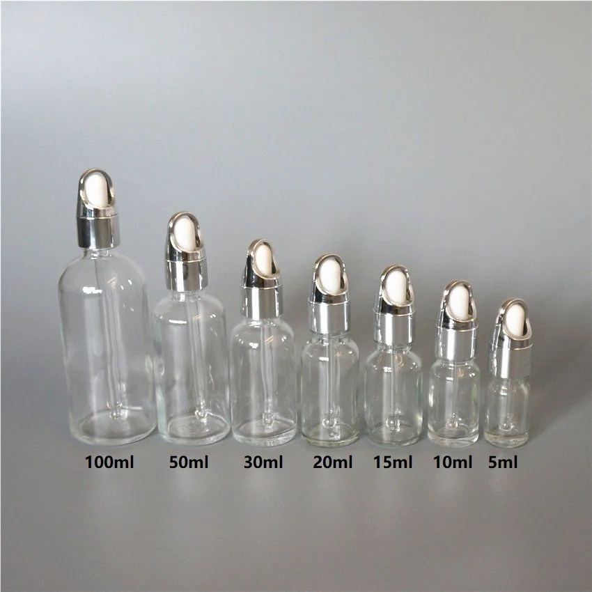 5/10/15/20/30/50/100ml Clear Essential Oil Bottle Silver Basket Dropper Cover White Rubber Head Dropper Cap Glass Containers
5/10/15/20/30/50/100ml Clear Essential Oil Bottle Silver Basket Dropper Cover White Rubber Head Dropper Cap Glass Containers