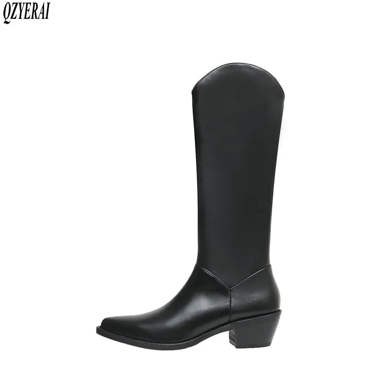 

QZYERAI knee boots Genuine leather black brown white Female boots The knight Women's shoes Women's boots Autumn and winter
